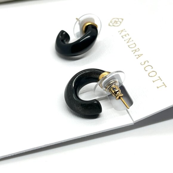 KENDRA SCOTT MIKKI HUGGIE EARRINGS OBSIDIAN BLACK GOLD NWT WITH JEWELRY BAG - Picture 7 of 9
